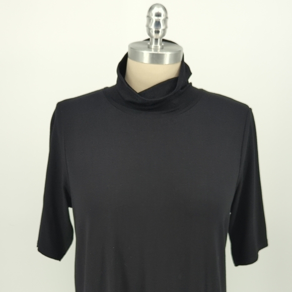 Eileen Fisher Mock Neck Jersey Knit Tunic Dress Black PM preppy minimalist - Picture 3 of 6